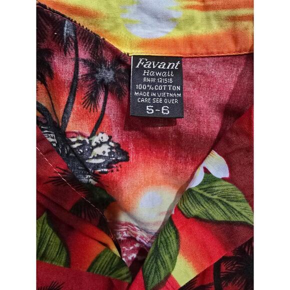 Favant Hawaii Boys Hawaiian Shirt Size 5/6 Red Tropical Button-Down Cotton - Picture 5 of 7